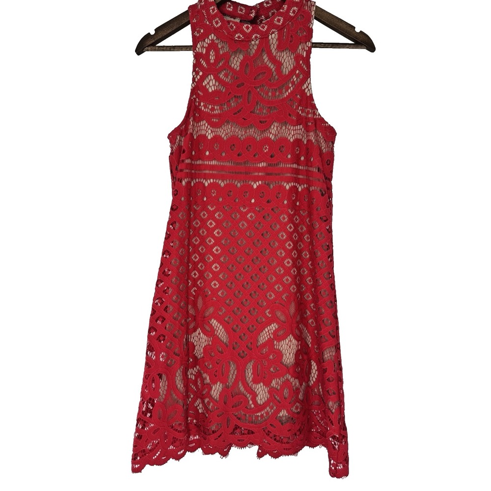 Francesca's Dress Mini XS Sleeveless Shift Red Lace romantic coquette spring NWT